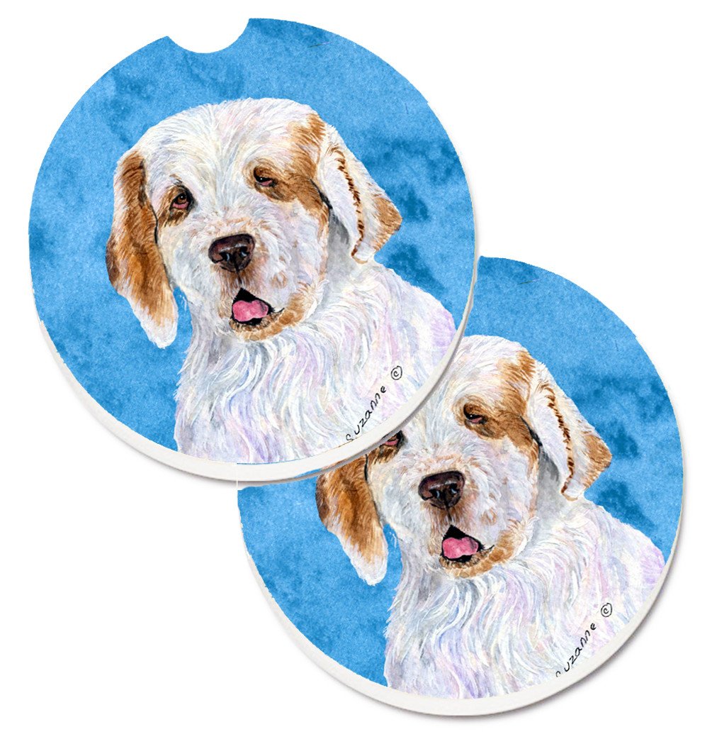 Blue Clumber Spaniel Set of 2 Cup Holder Car Coasters SS4776-BUCARC by Caroline&#39;s Treasures