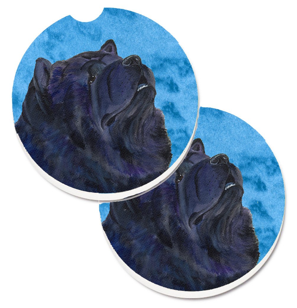 Blue Chow Chow Set of 2 Cup Holder Car Coasters SS4777-BUCARC by Caroline&#39;s Treasures