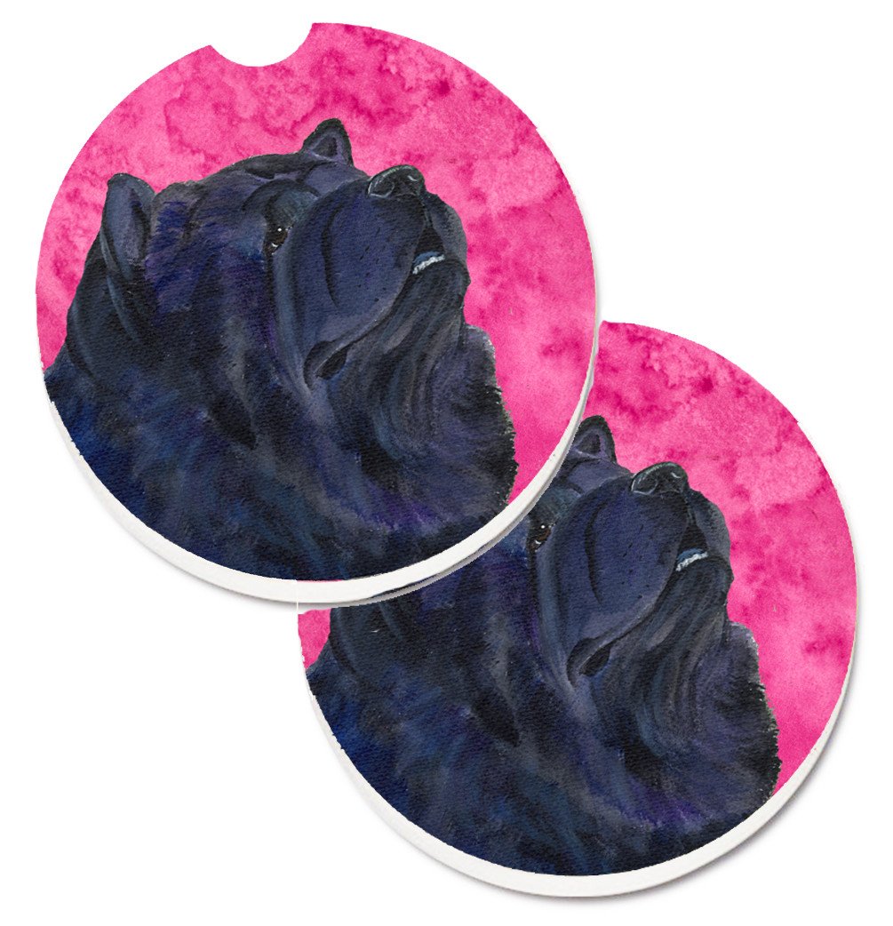 Pink Chow Chow Set of 2 Cup Holder Car Coasters SS4777-PKCARC by Caroline&#39;s Treasures