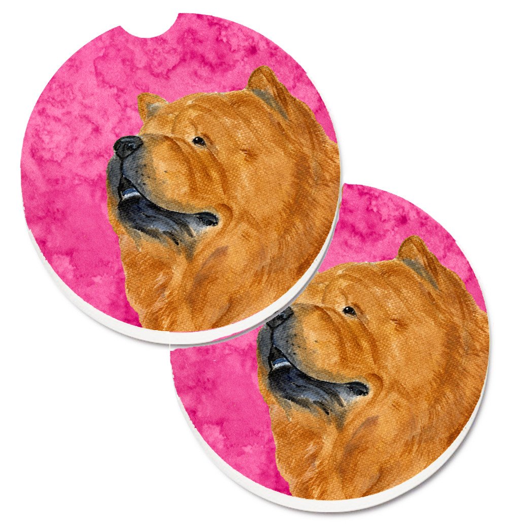 Pink Chow Chow Set of 2 Cup Holder Car Coasters SS4778-PKCARC by Caroline&#39;s Treasures