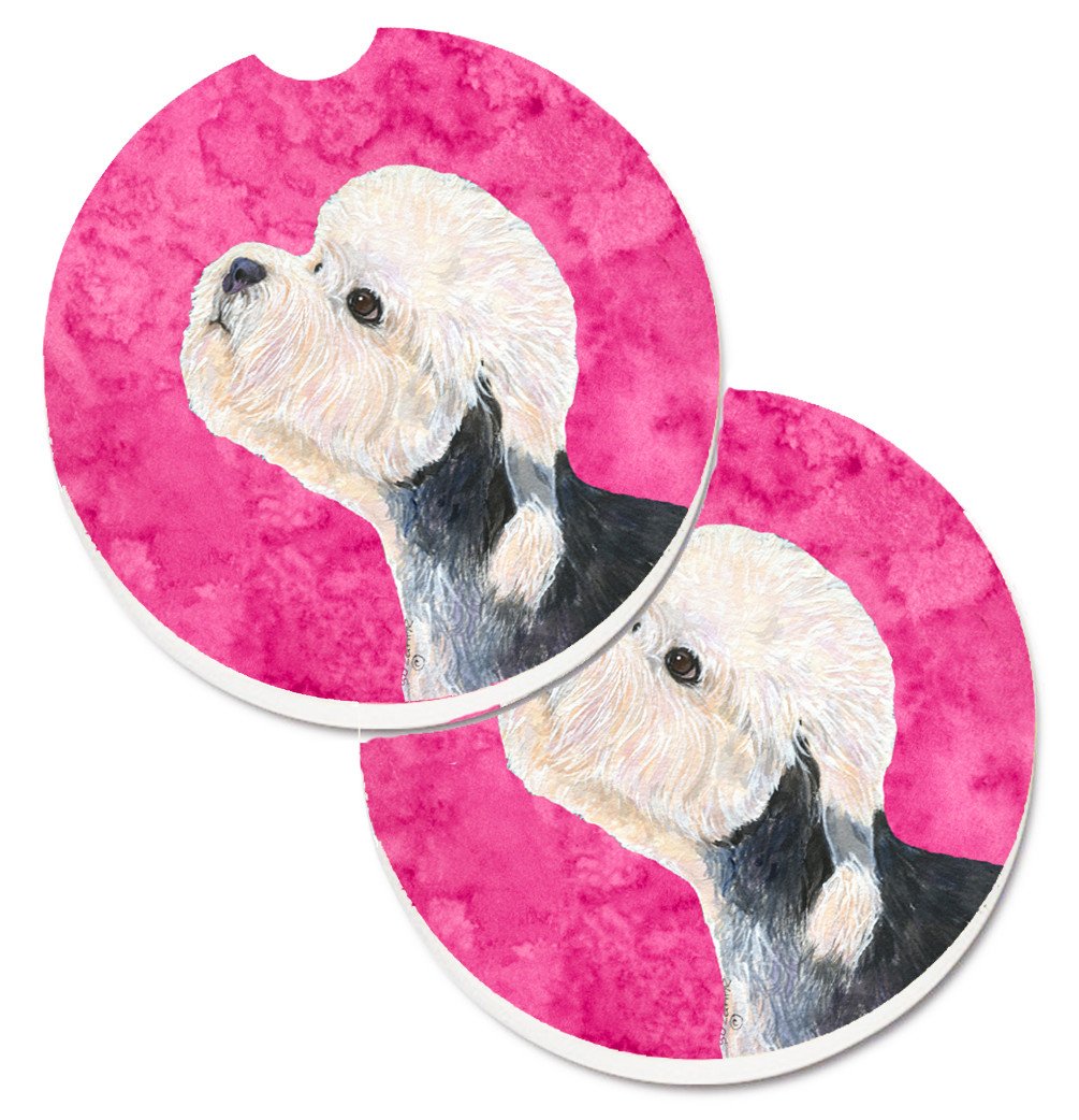 Pink Dandie Dinmont Terrier Set of 2 Cup Holder Car Coasters SS4779-PKCARC by Caroline&#39;s Treasures