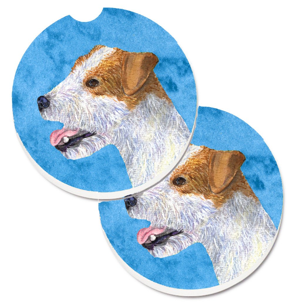 Blue Jack Russell Terrier Set of 2 Cup Holder Car Coasters SS4780-BUCARC by Caroline&#39;s Treasures