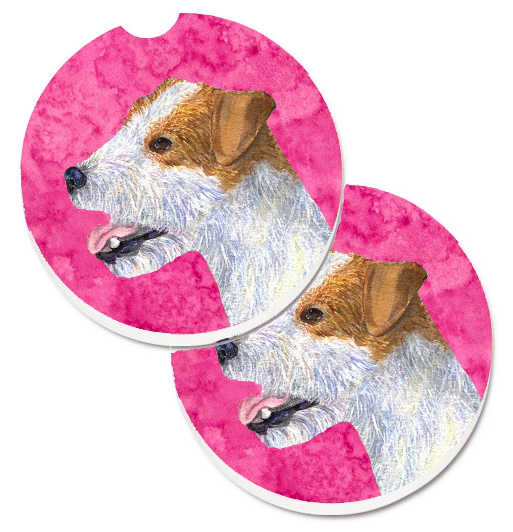 Pink Jack Russell Terrier Set of 2 Cup Holder Car Coasters SS4780-PKCARC by Caroline&#39;s Treasures