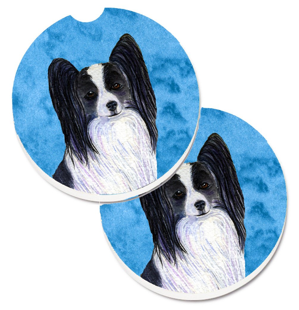 Blue Papillon Set of 2 Cup Holder Car Coasters SS4781-BUCARC by Caroline's Treasures