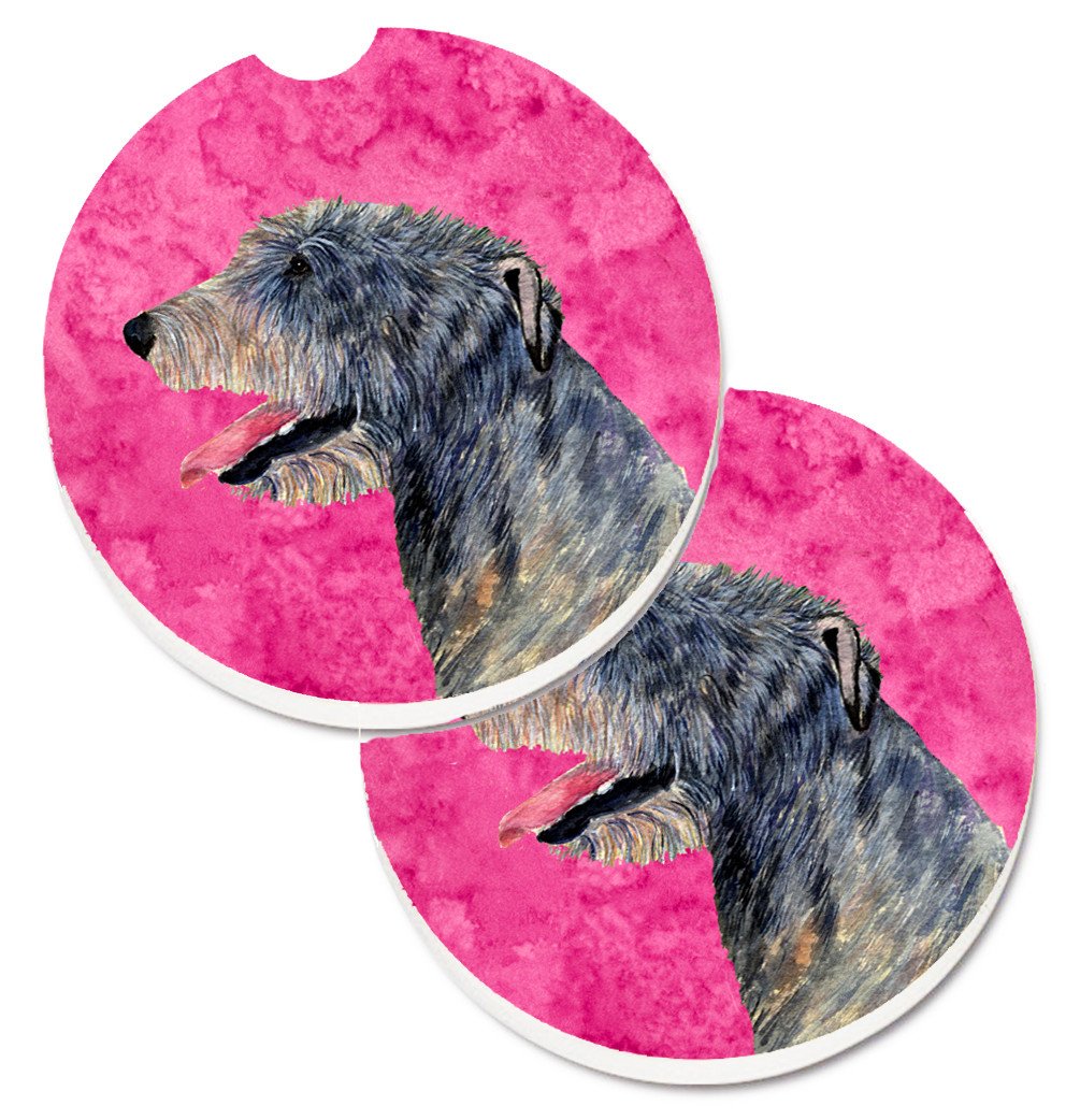 Pink Irish Wolfhound Set of 2 Cup Holder Car Coasters SS4782-PKCARC by Caroline&#39;s Treasures