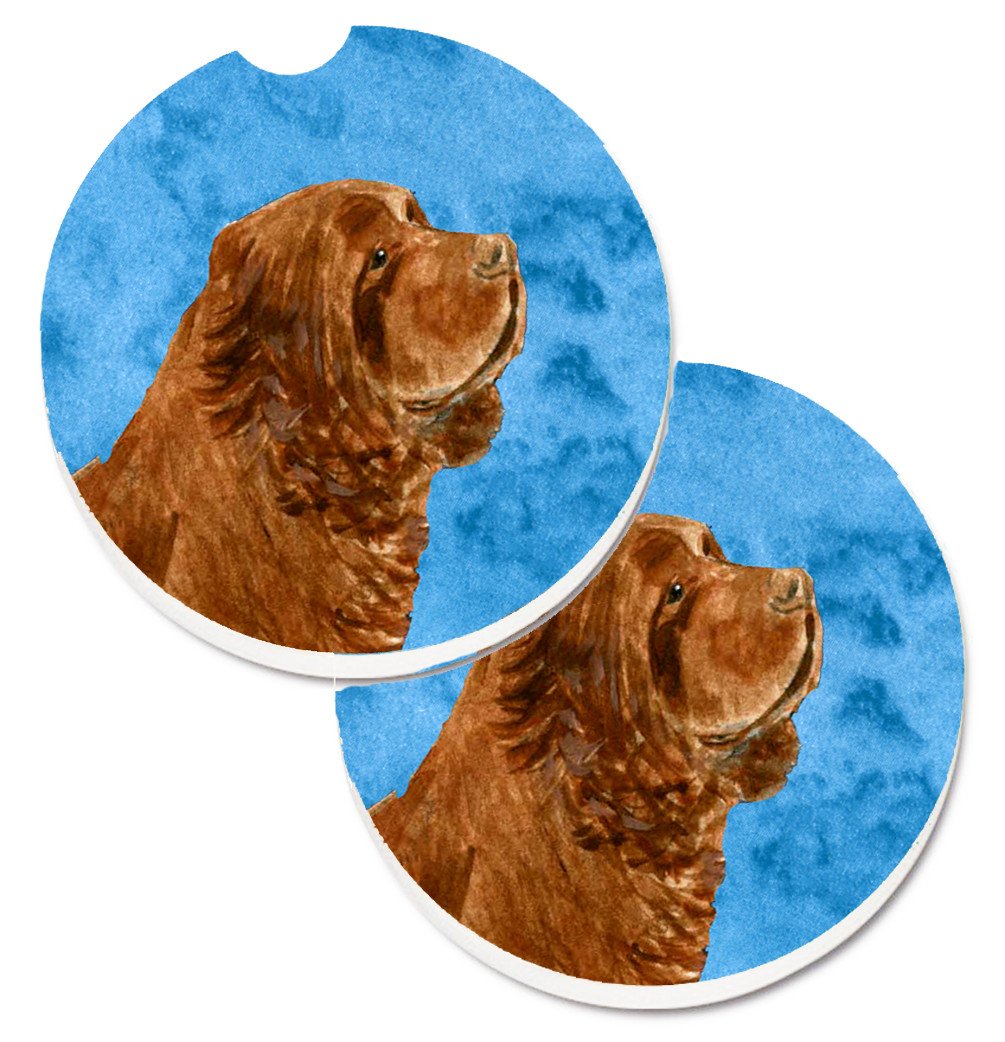 Blue Sussex Spaniel Set of 2 Cup Holder Car Coasters SS4786-BUCARC by Caroline&#39;s Treasures