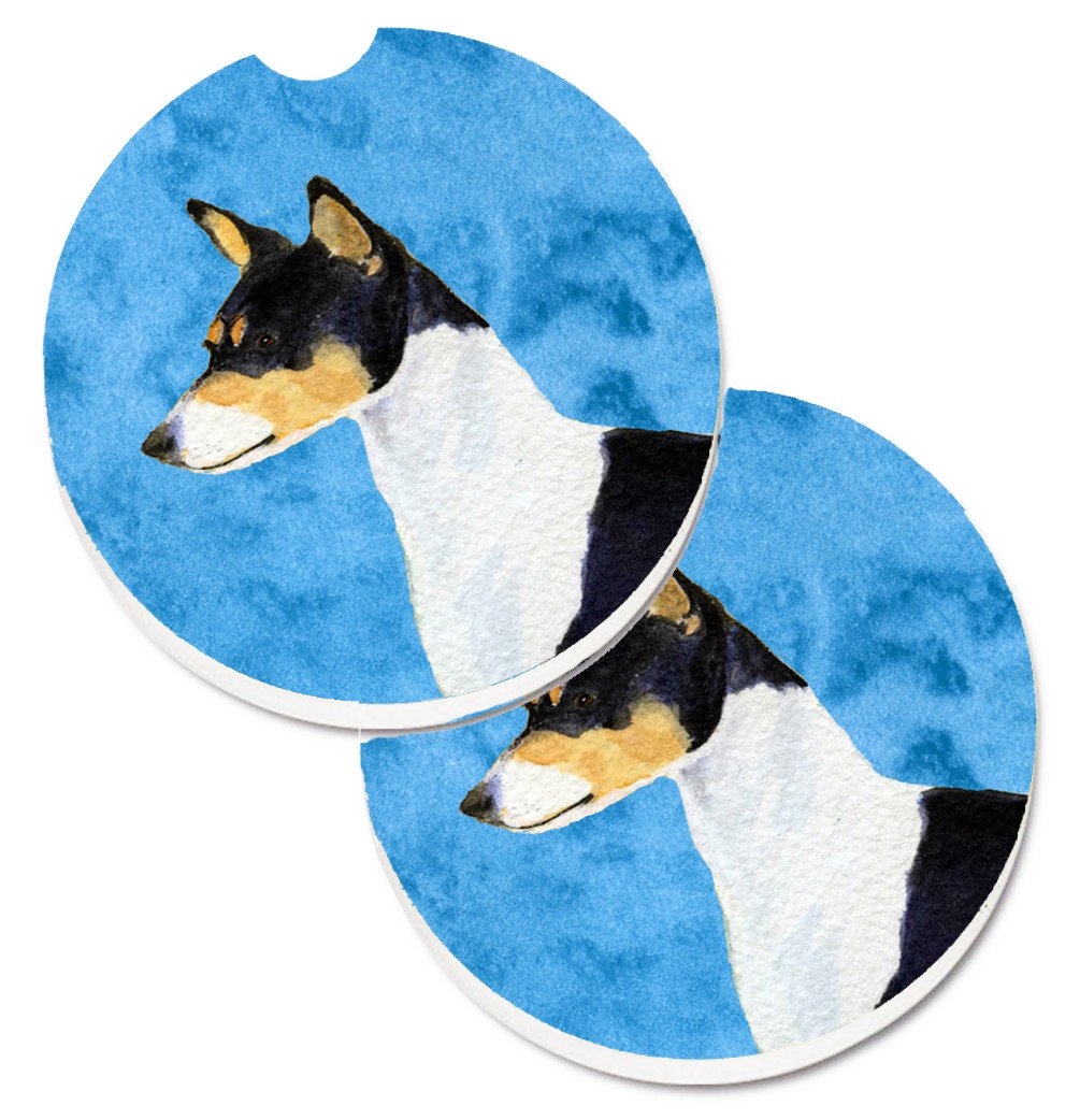 Caroline's Treasures Blue Basenji Car Coasters – Set of 2 - Absorbent Stone with Fun & Functional Artwork SS4790-BUCARC