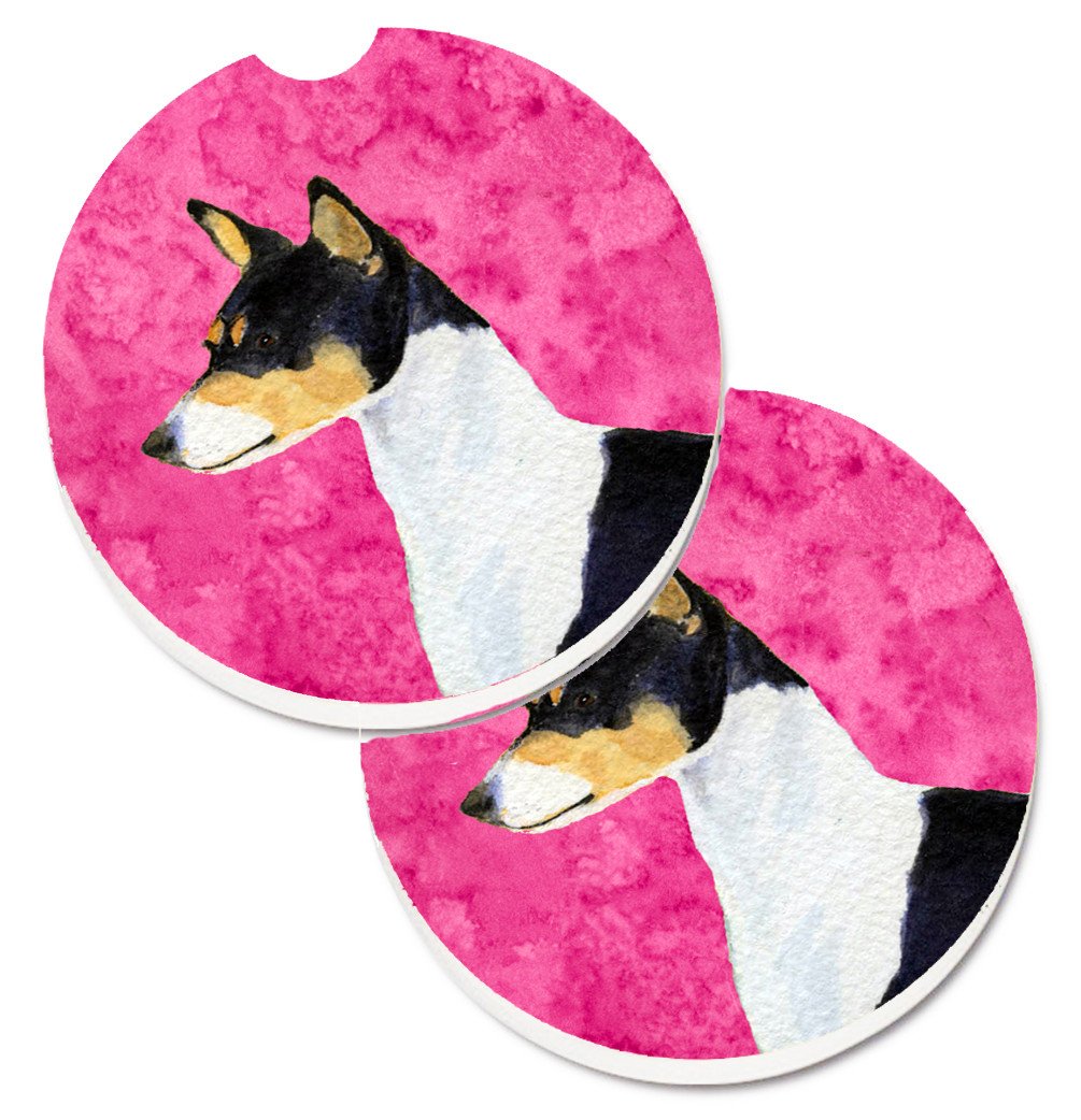 Pink Basenji Set of 2 Cup Holder Car Coasters SS4790-PKCARC by Caroline&#39;s Treasures