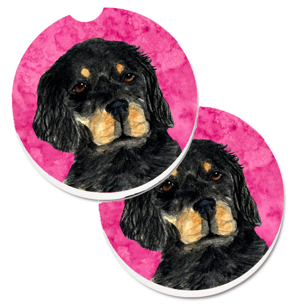 Pink Gordon Setter Set of 2 Cup Holder Car Coasters SS4791-PKCARC by Caroline&#39;s Treasures