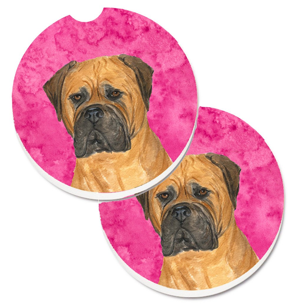 Pink Bullmastiff Set of 2 Cup Holder Car Coasters SS4793-PKCARC by Caroline&#39;s Treasures