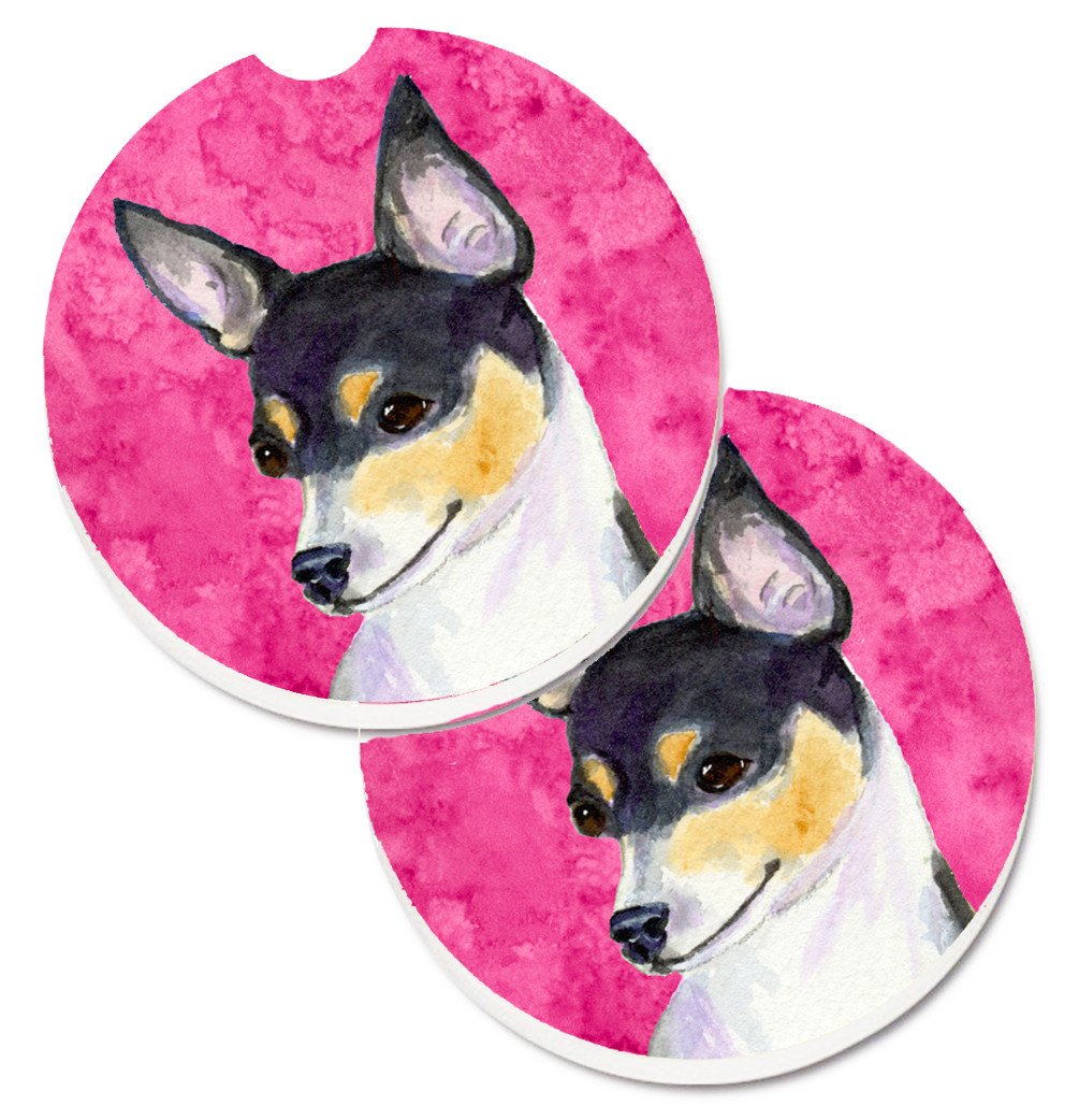 Pink Chihuahua Set of 2 Cup Holder Car Coasters SS4794-PKCARC by Caroline&#39;s Treasures