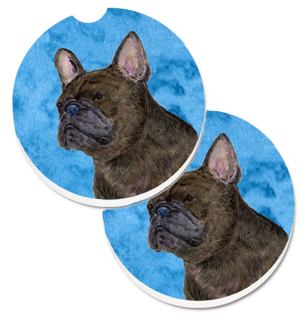 Blue French Bulldog Set of 2 Cup Holder Car Coasters SS4795-BUCARC by Caroline&#39;s Treasures