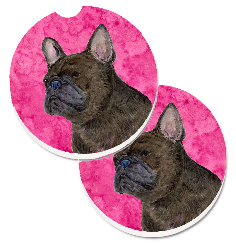 Pink French Bulldog Set of 2 Cup Holder Car Coasters SS4795-PKCARC by Caroline&#39;s Treasures