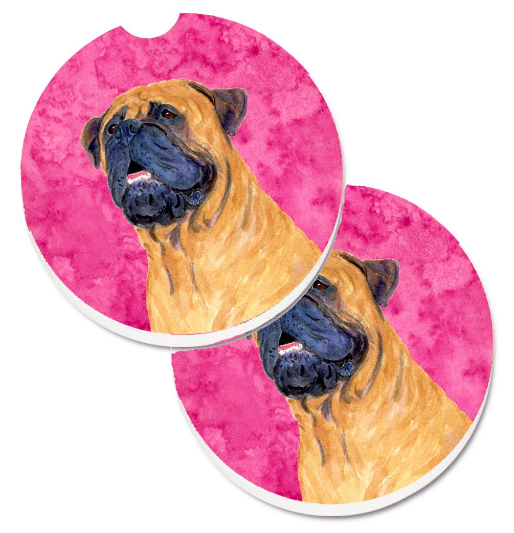 Pink Mastiff Set of 2 Cup Holder Car Coasters SS4796-PKCARC by Caroline&#39;s Treasures