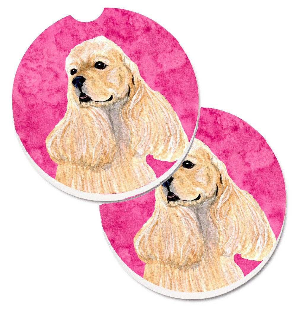 Pink Buff Cocker Spaniel Set of 2 Cup Holder Car Coasters SS4798-PKCARC by Caroline's Treasures