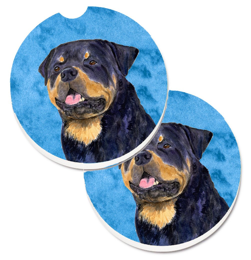 Blue Rottweiler Set of 2 Cup Holder Car Coasters SS4800-BUCARC by Caroline&#39;s Treasures