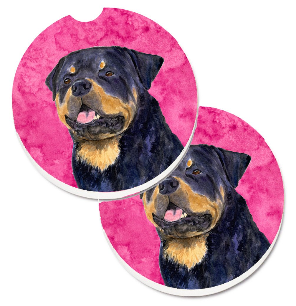 Pink Rottweiler Set of 2 Cup Holder Car Coasters SS4800-PKCARC by Caroline&#39;s Treasures