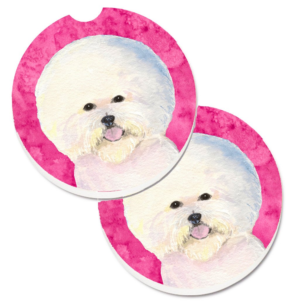 Pink Bichon Frise Set of 2 Cup Holder Car Coasters SS4802-PKCARC by Caroline&#39;s Treasures