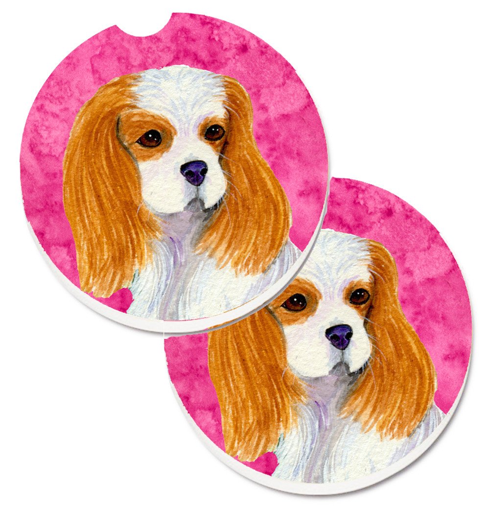 Pink Cavalier Spaniel Set of 2 Cup Holder Car Coasters SS4803-PKCARC by Caroline&#39;s Treasures