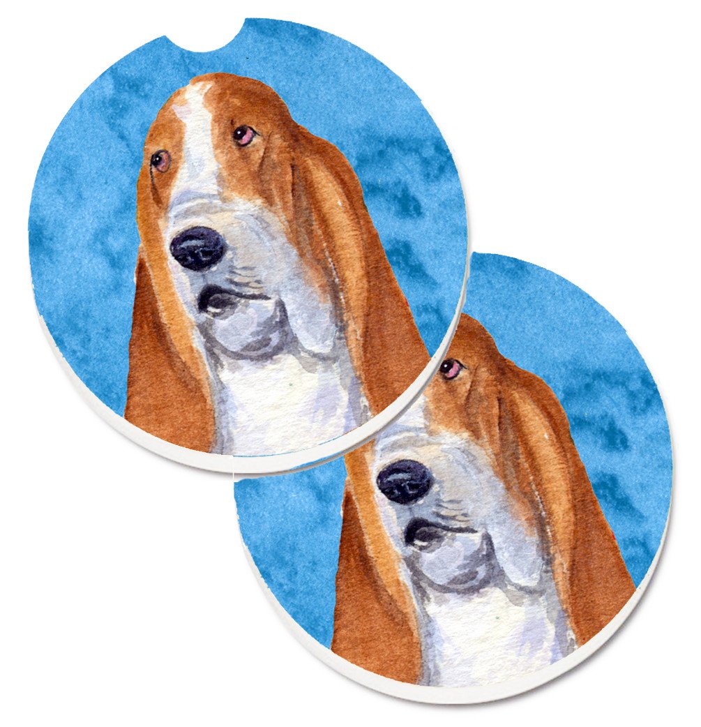 Blue Basset Hound Set of 2 Cup Holder Car Coasters SS4804-BUCARC by Caroline&#39;s Treasures
