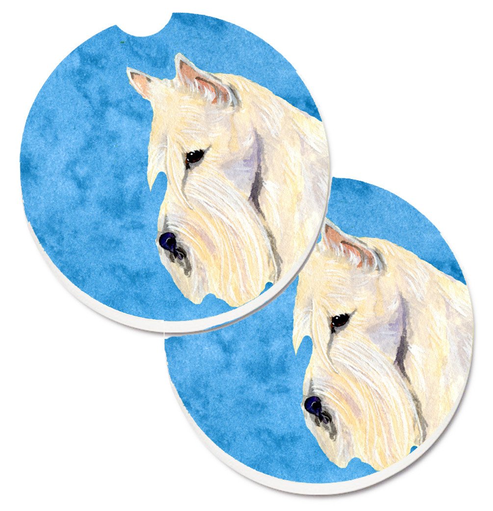 Blue Wheaten Scottish Terrier Set of 2 Cup Holder Car Coasters SS4806-BUCARC by Caroline&#39;s Treasures