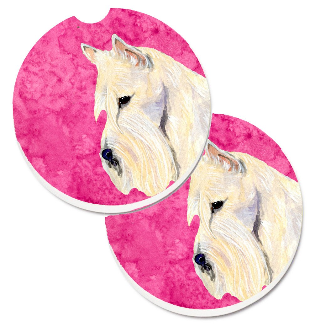 Pink Wheaten Scottish Terrier Set of 2 Cup Holder Car Coasters SS4806-PKCARC by Caroline&#39;s Treasures