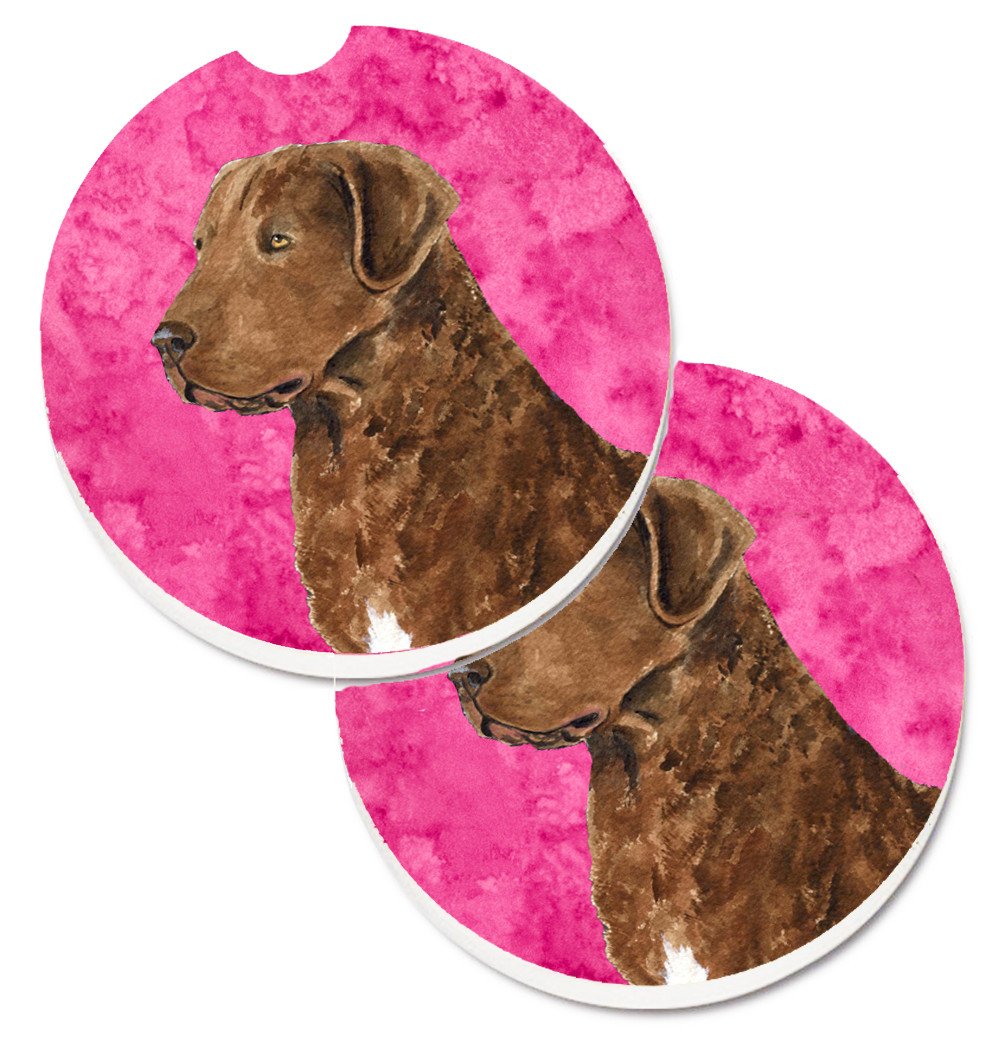 Pink Chesapeake Bay Retriever Set of 2 Cup Holder Car Coasters SS4807-PKCARC by Caroline&#39;s Treasures