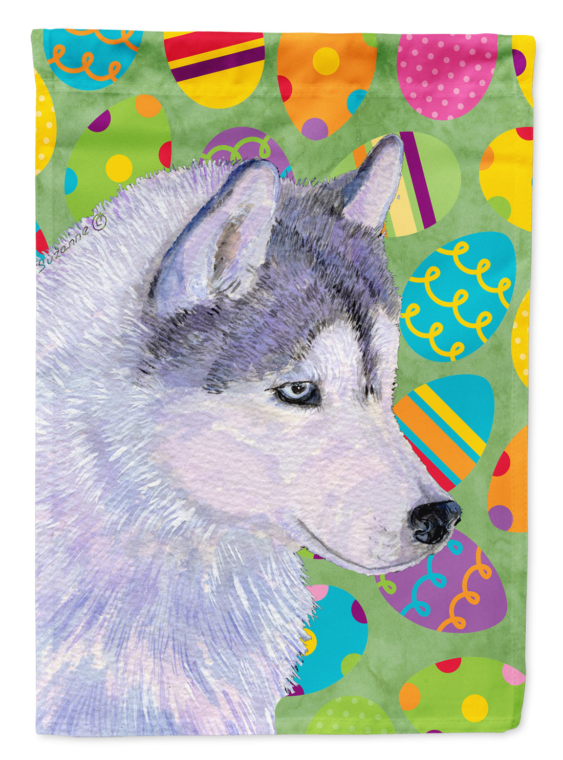 Siberian Husky Easter Eggtravaganza Flag Canvas House Size  the-store.com.