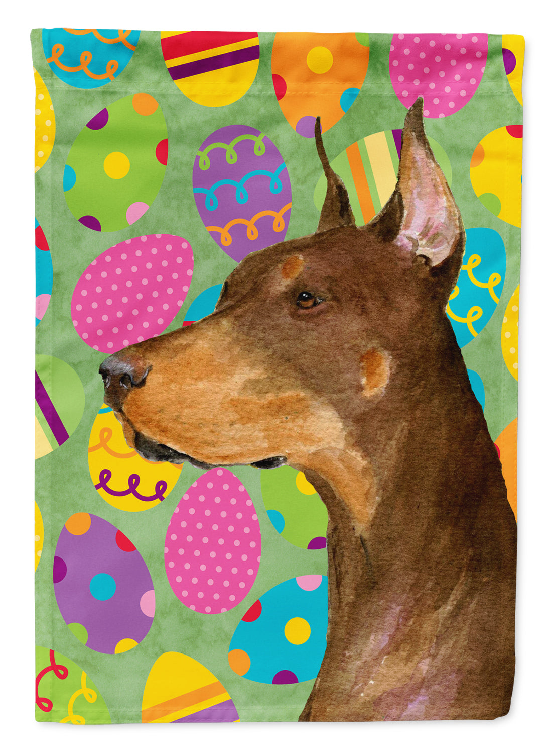 Doberman Easter Eggtravaganza Flag Canvas House Size  the-store.com.