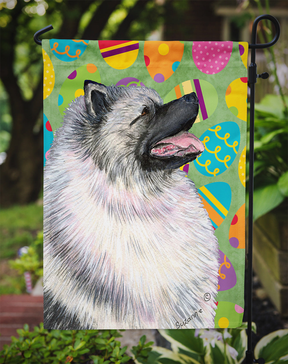 Keeshond Easter Eggtravaganza Flag Garden Size  the-store.com.