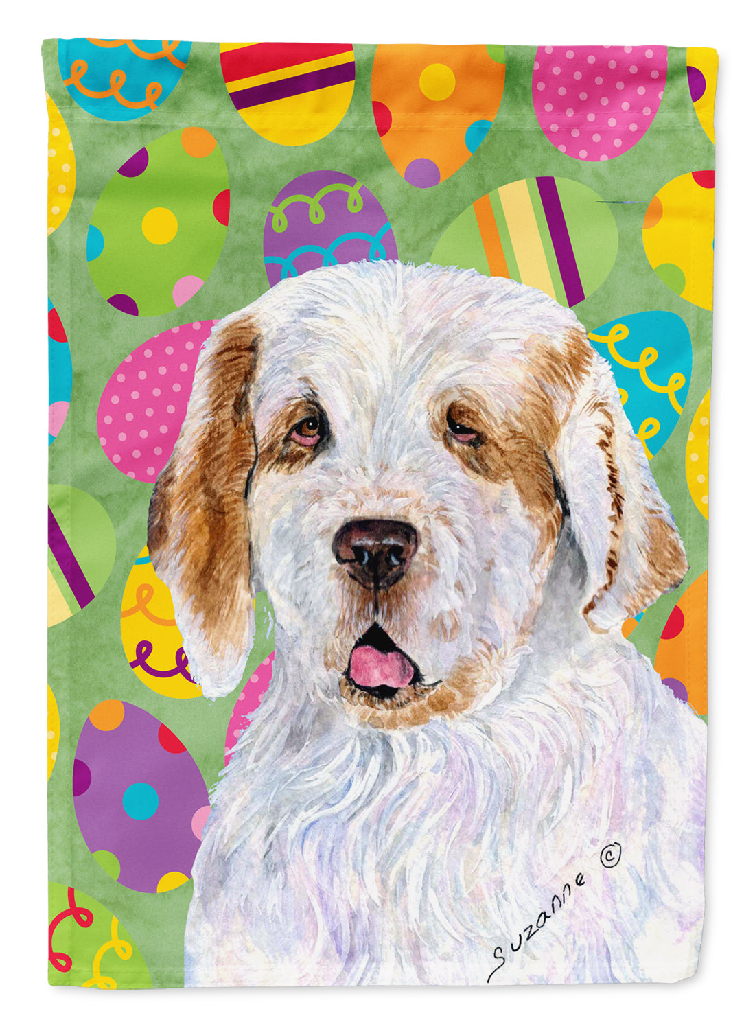Clumber Spaniel Easter Eggtravaganza Flag Canvas House Size  the-store.com.