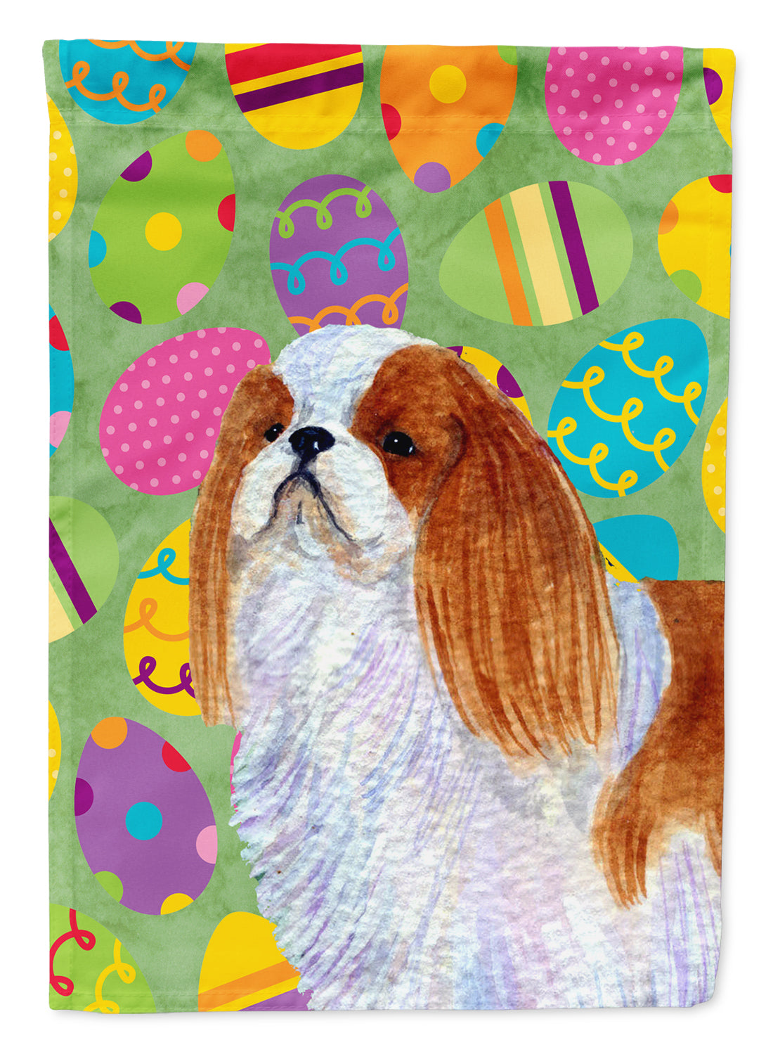 English Toy Spaniel Easter Eggtravaganza Flag Garden Size  the-store.com.