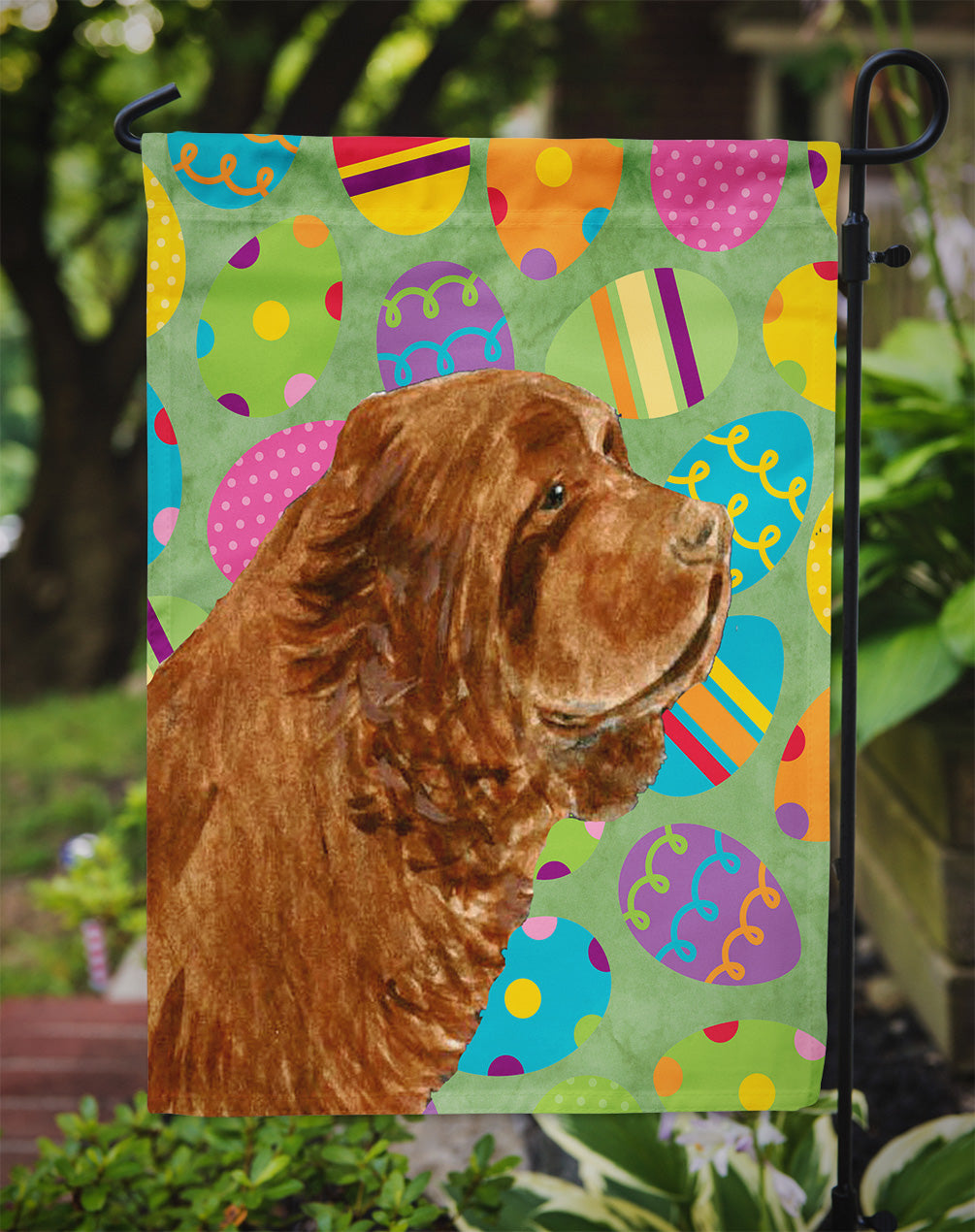 Sussex Spaniel Easter Eggtravaganza Flag Garden Size  the-store.com.