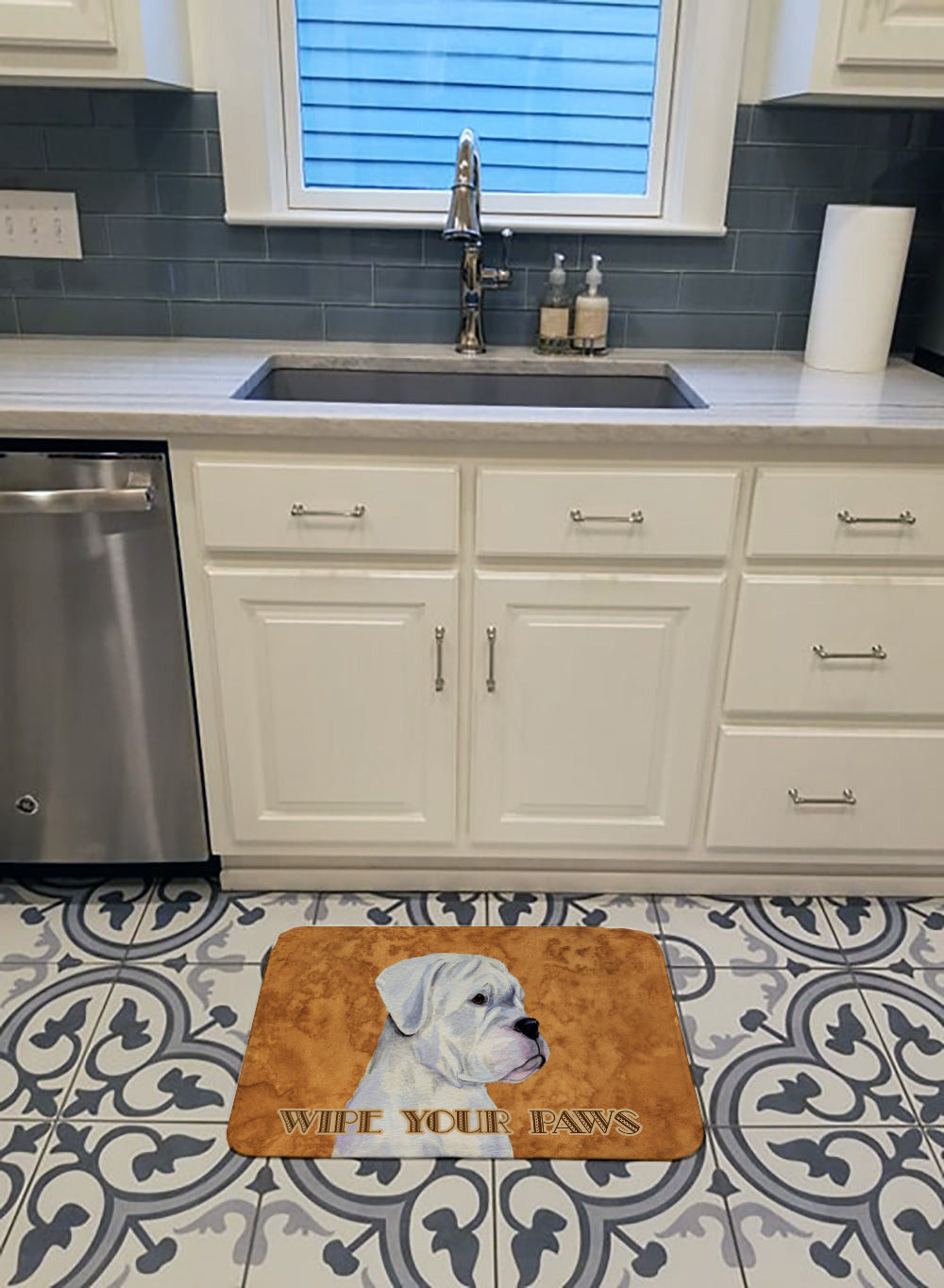 White Boxer Wipe your Paws Machine Washable Memory Foam Mat SS4887RUG - the-store.com