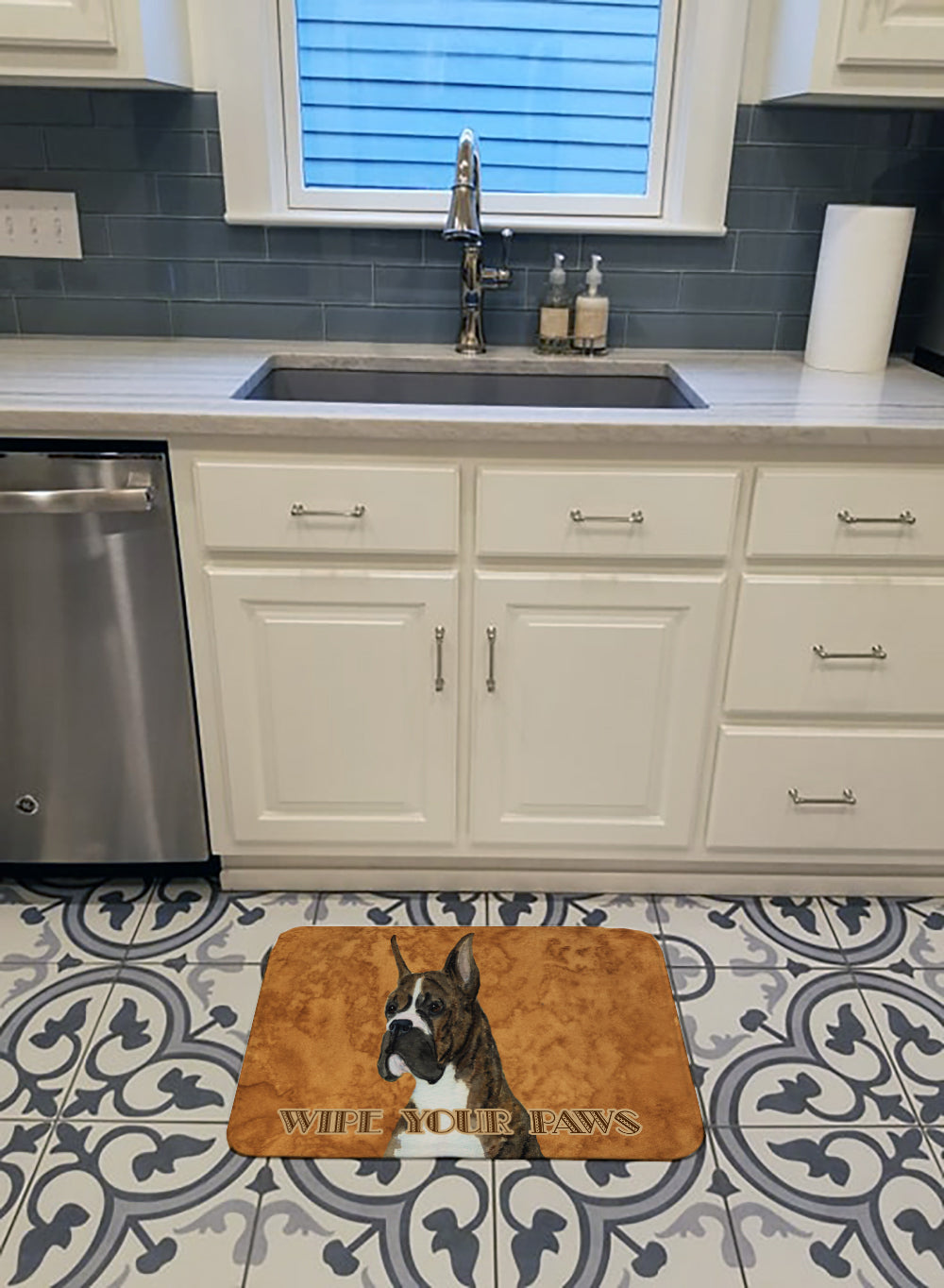 Brindle Boxer Wipe your Paws Machine Washable Memory Foam Mat SS4888RUG - the-store.com
