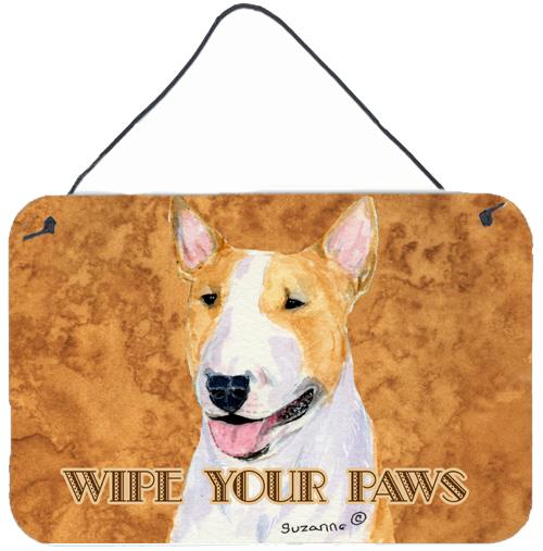 Bull Terrier Wipe your Paws Aluminium Metal Wall or Door Hanging Prints by Caroline&#39;s Treasures