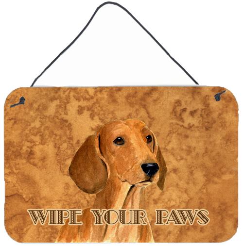 Red Dachshund Wipe your Paws Aluminium Metal Wall or Door Hanging Prints by Caroline's Treasures