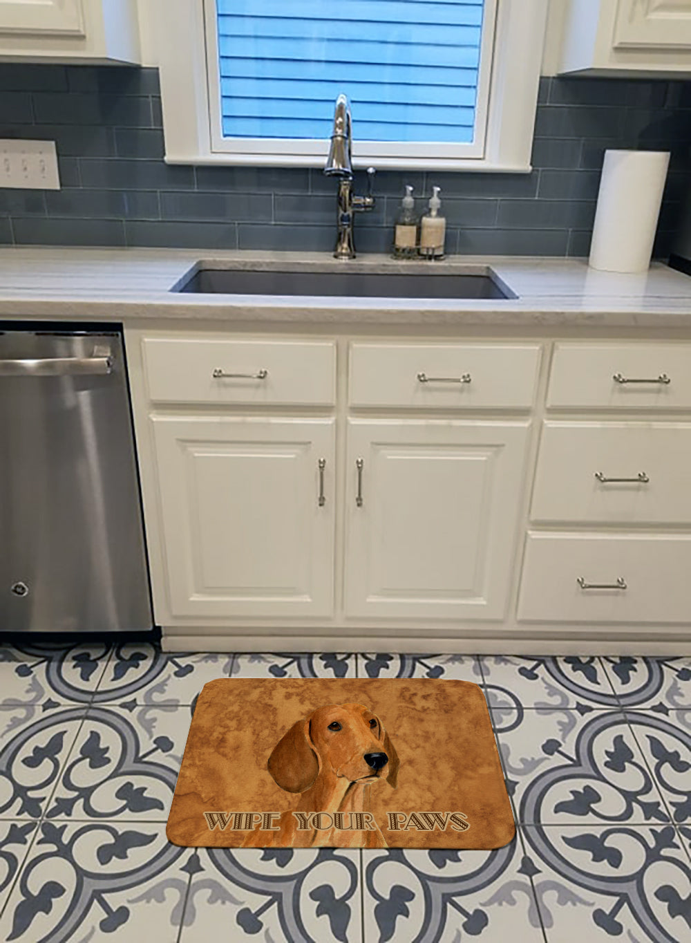 Red Dachshund Wipe your Paws Machine Washable Memory Foam Mat SS4895RUG - the-store.com