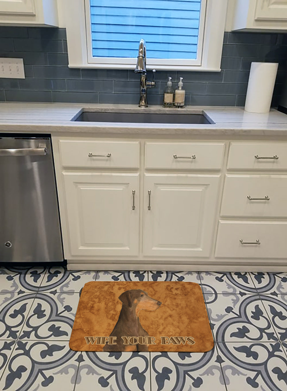 Chocolate Natural Eared Doberman Wipe your Paws Machine Washable Memory Foam Mat SS4899RUG - the-store.com