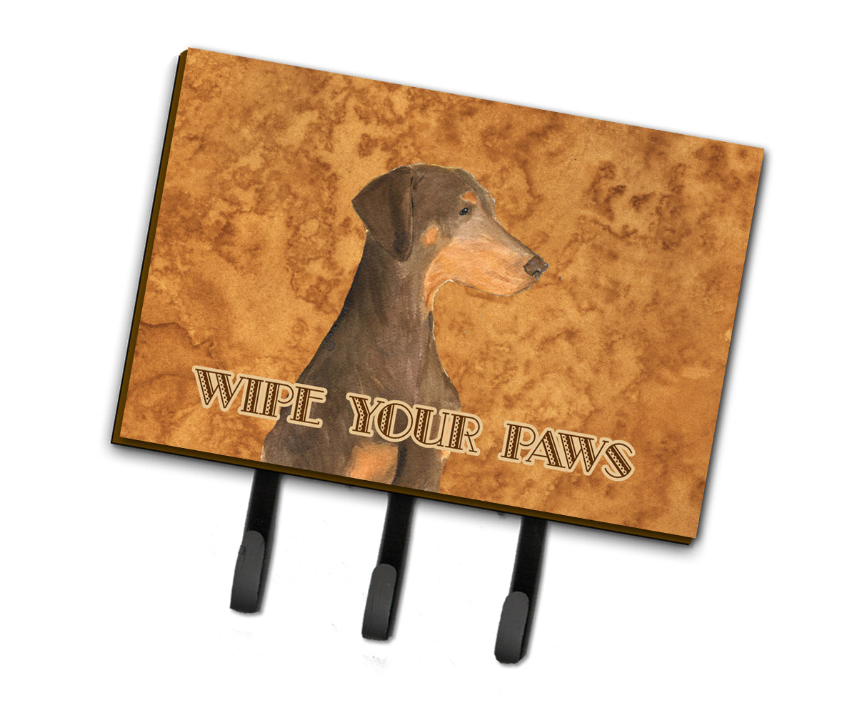 Chocolate Natural Eared Doberman Wipe your Paws Leash or Key Holder