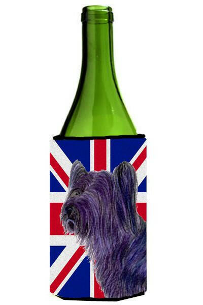 Skye Terrier with English Union Jack British Flag Wine Bottle Beverage Insulator Hugger SS4905LITERK by Caroline&#39;s Treasures