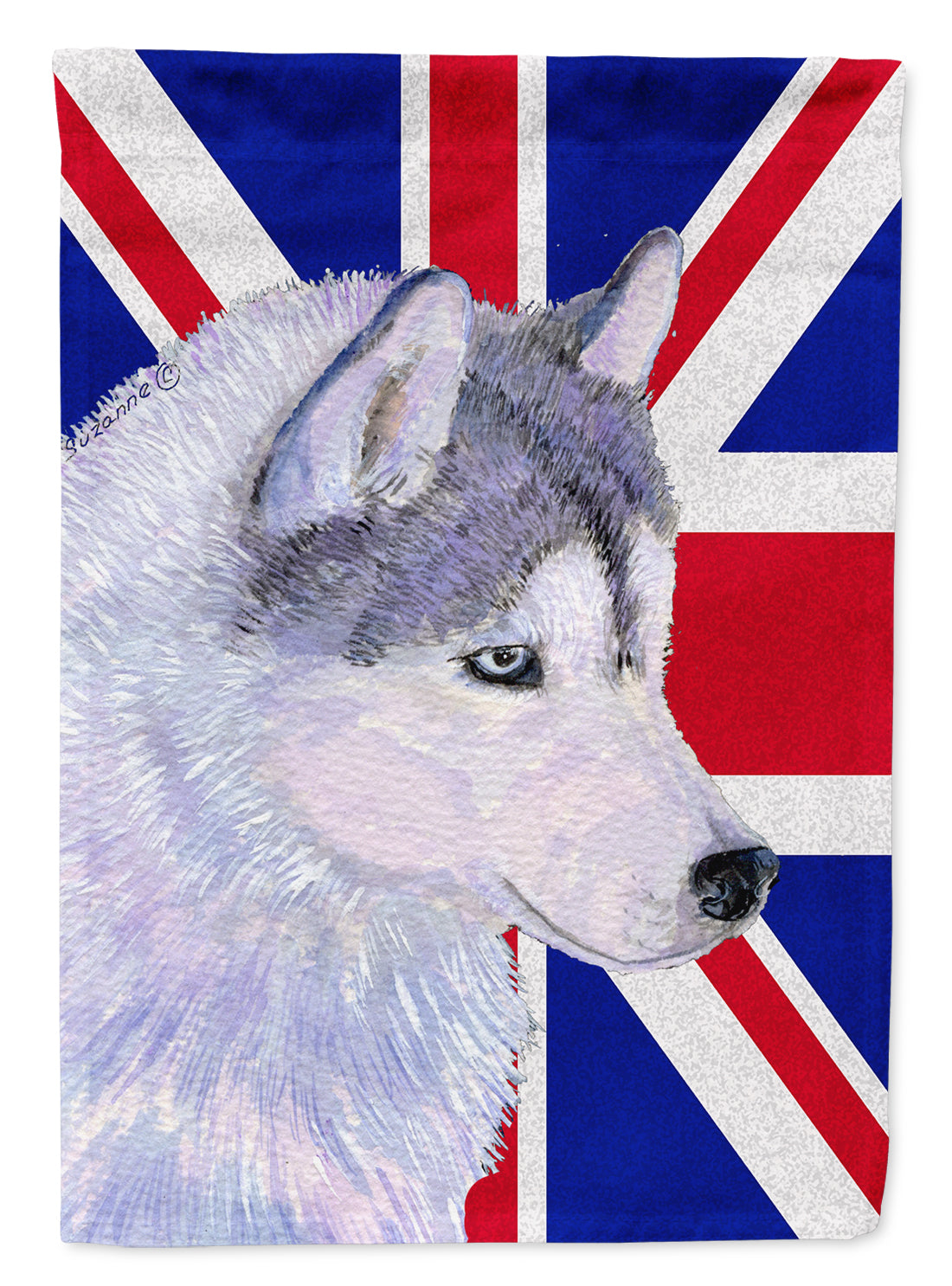 Siberian Husky with English Union Jack British Flag Flag Canvas House Size SS4906CHF  the-store.com.