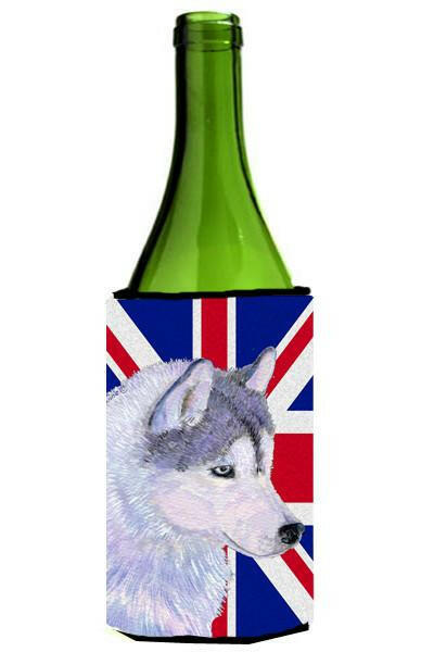 Siberian Husky with English Union Jack British Flag Wine Bottle Beverage Insulator Hugger SS4906LITERK by Caroline&#39;s Treasures