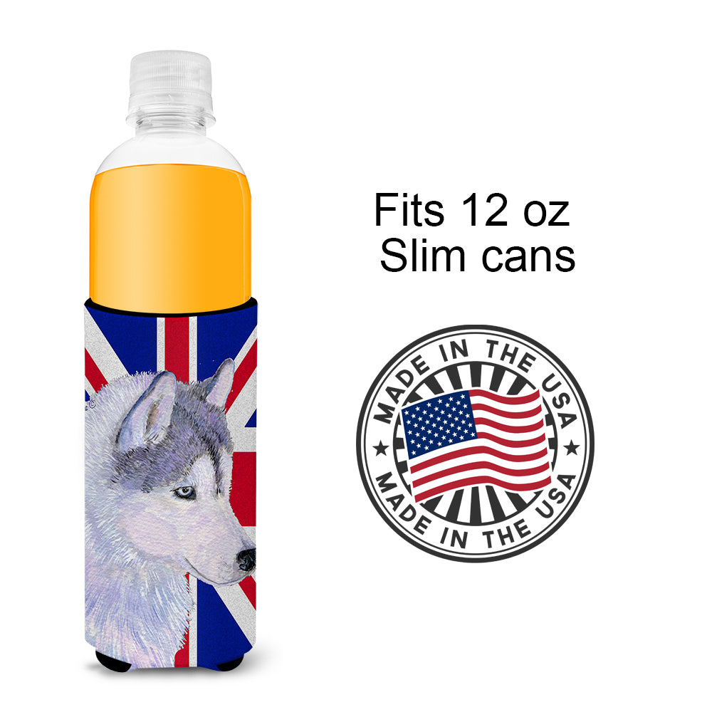 Siberian Husky with English Union Jack British Flag Ultra Beverage Insulators for slim cans SS4906MUK.
