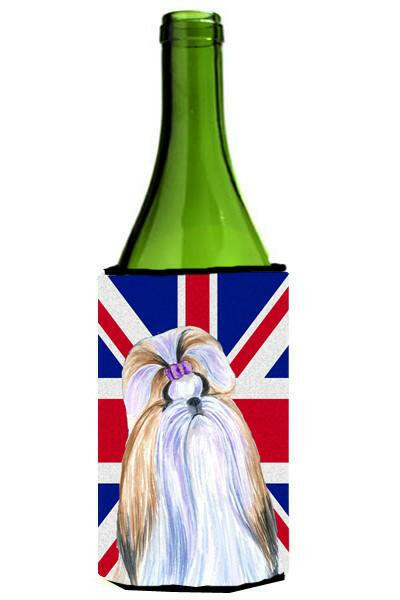 Shih Tzu with English Union Jack British Flag Wine Bottle Beverage Insulator Hugger SS4907LITERK by Caroline&#39;s Treasures