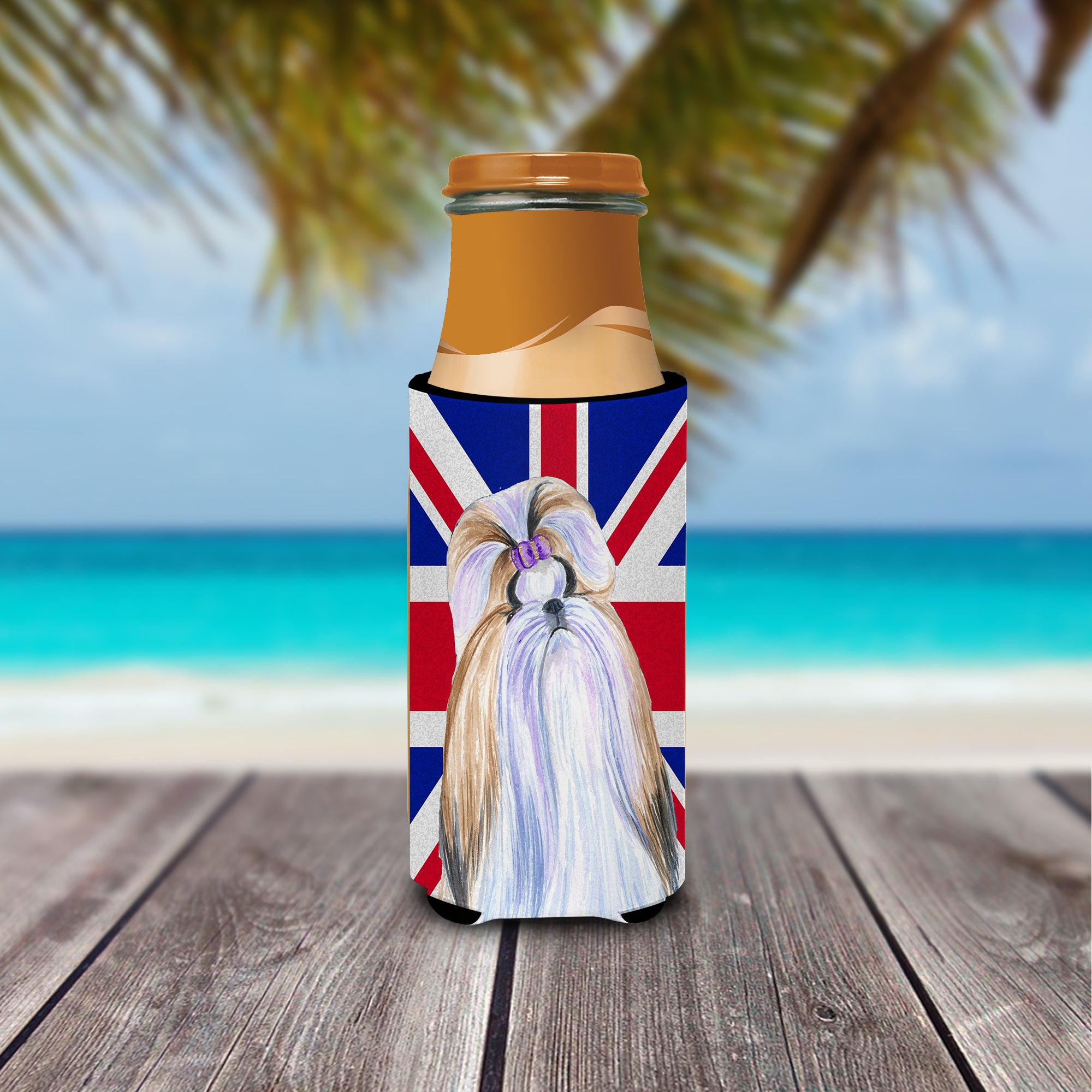 Shih Tzu with English Union Jack British Flag Ultra Beverage Insulators for slim cans SS4907MUK.