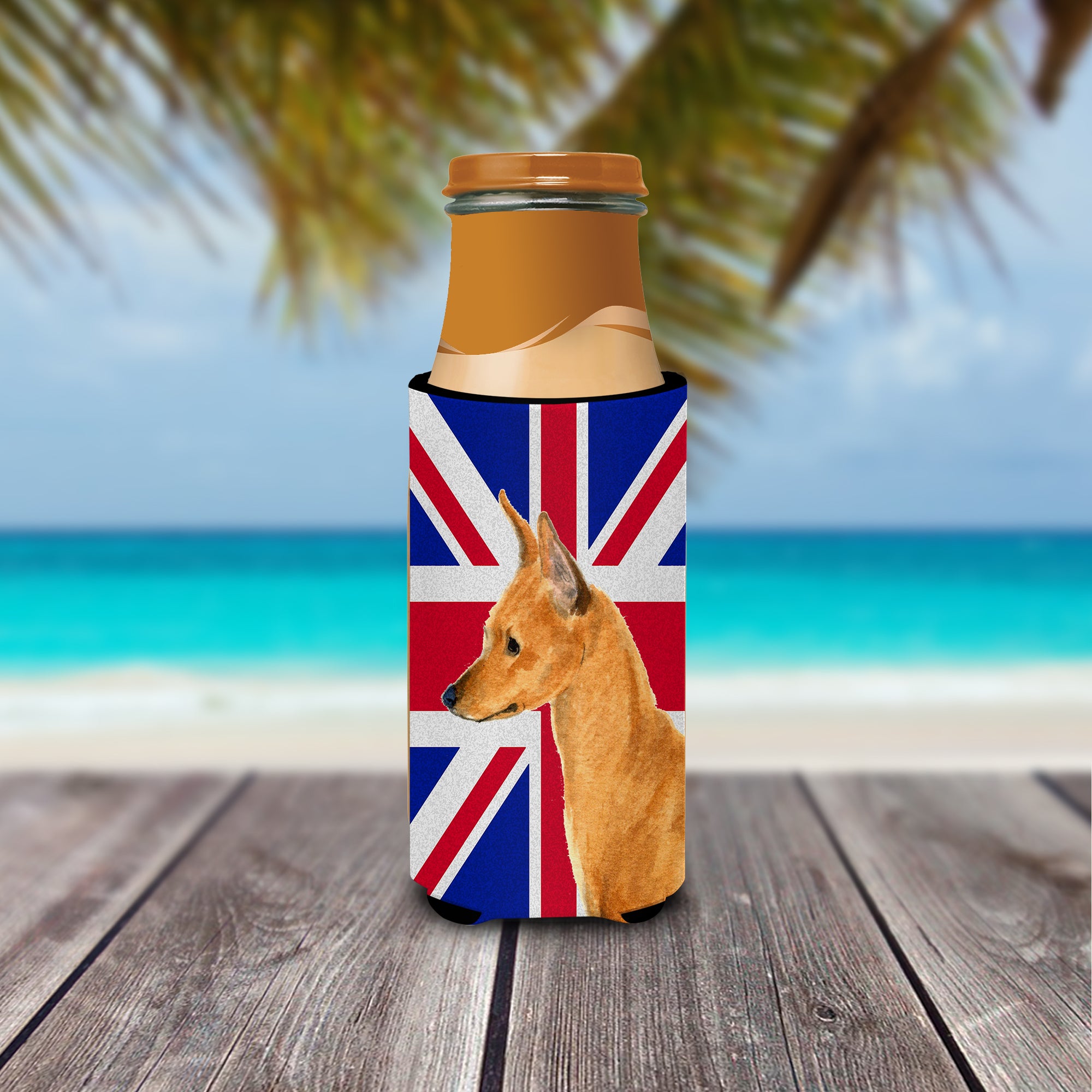 Min Pin with English Union Jack British Flag Ultra Beverage Insulators for slim cans SS4908MUK.
