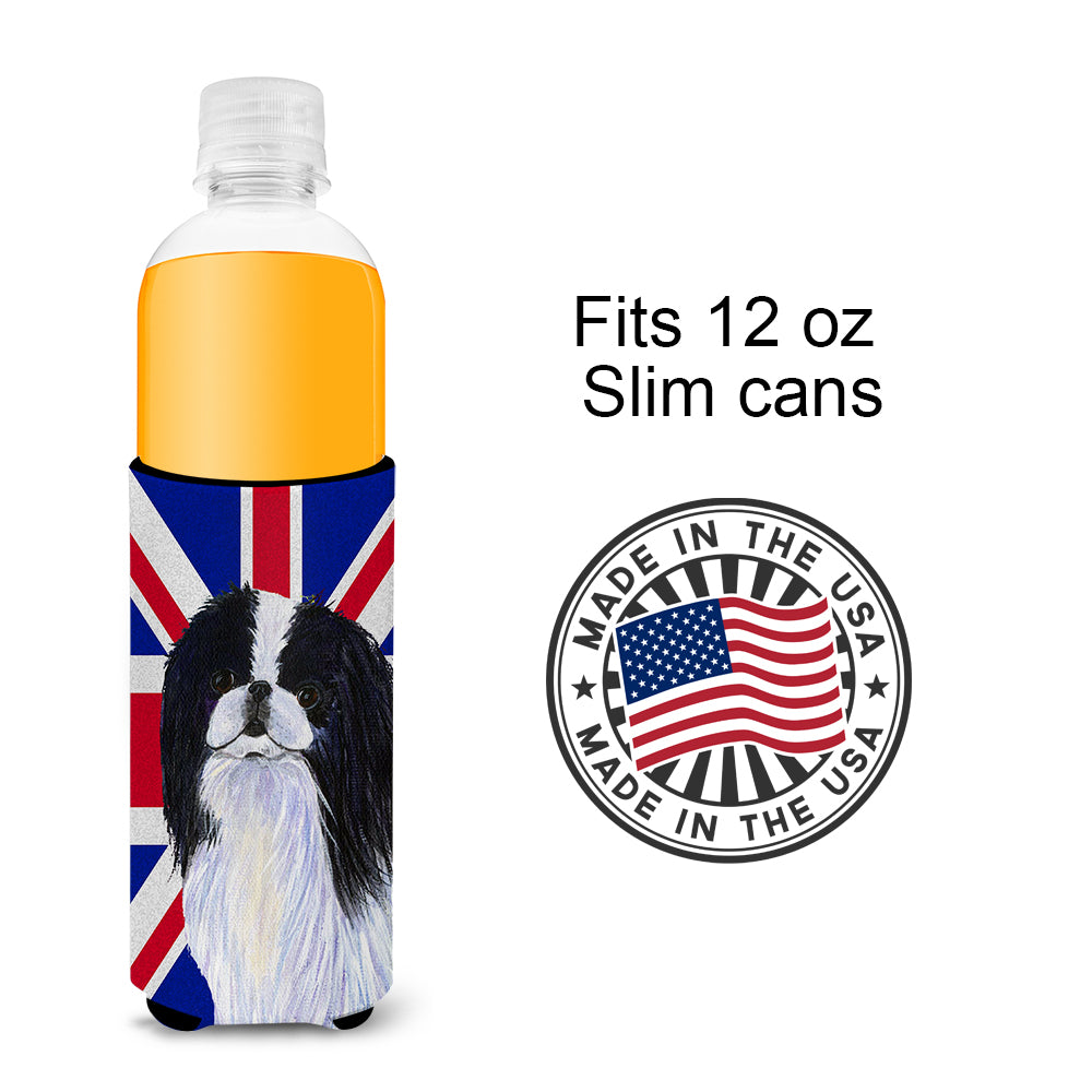 Japanese Chin with English Union Jack British Flag Ultra Beverage Insulators for slim cans SS4909MUK