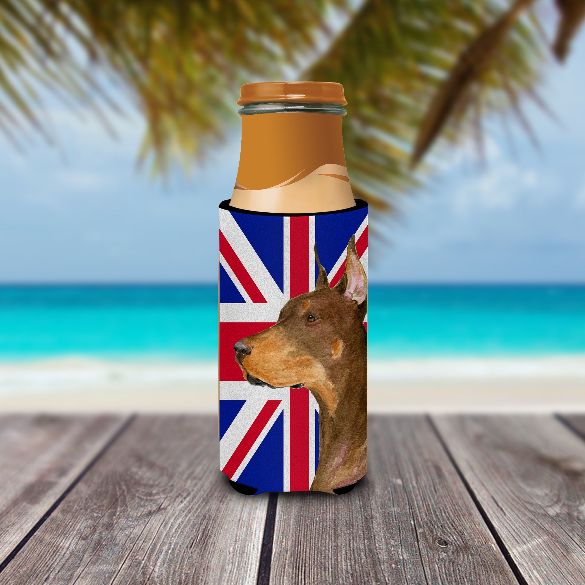 Doberman with English Union Jack British Flag Ultra Beverage Insulators for slim cans SS4910MUK