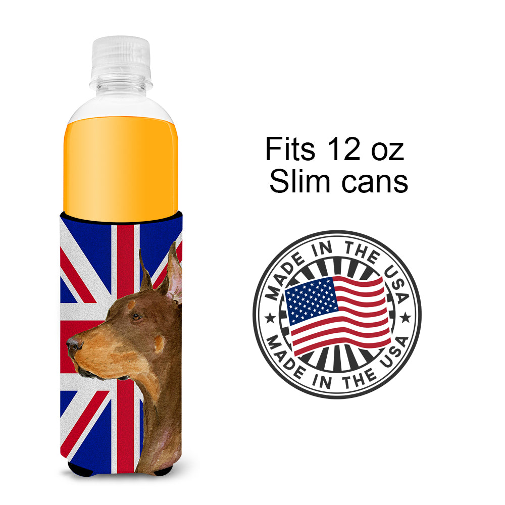 Doberman with English Union Jack British Flag Ultra Beverage Insulators for slim cans SS4910MUK.